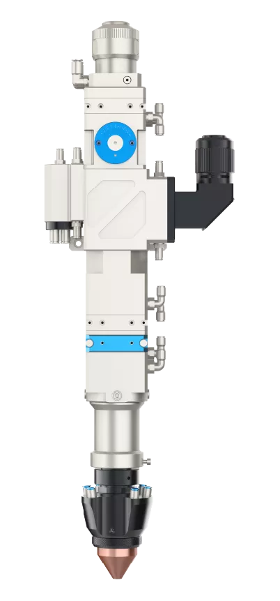 Medium power transmission type laser cladding head with collimation adjustment.